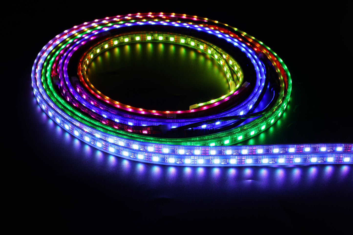 a close up of a light strip on a black background