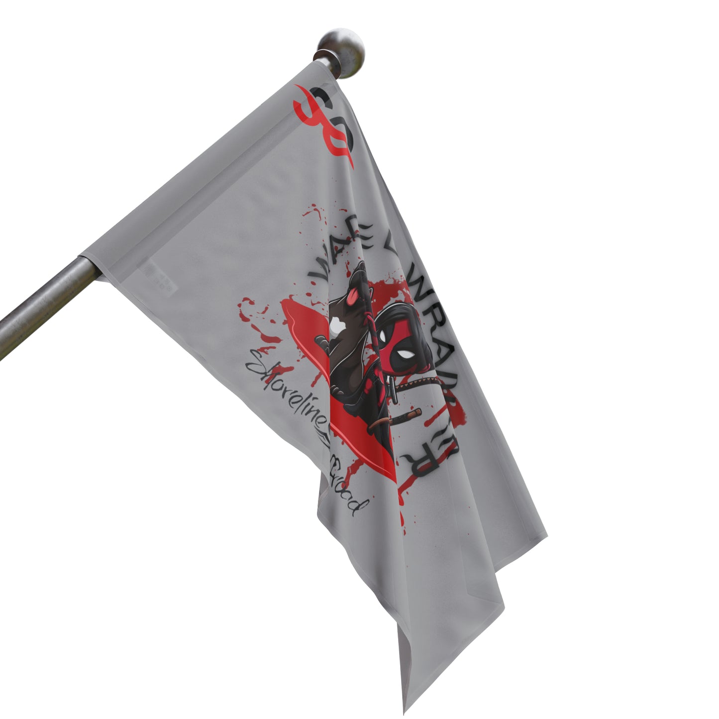 a spiderman flag hanging from a pole