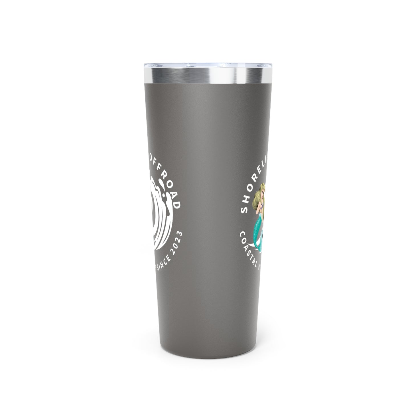 a stainless steel tumbler cup with a white background