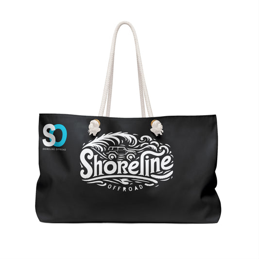 a black bag with a white logo on it