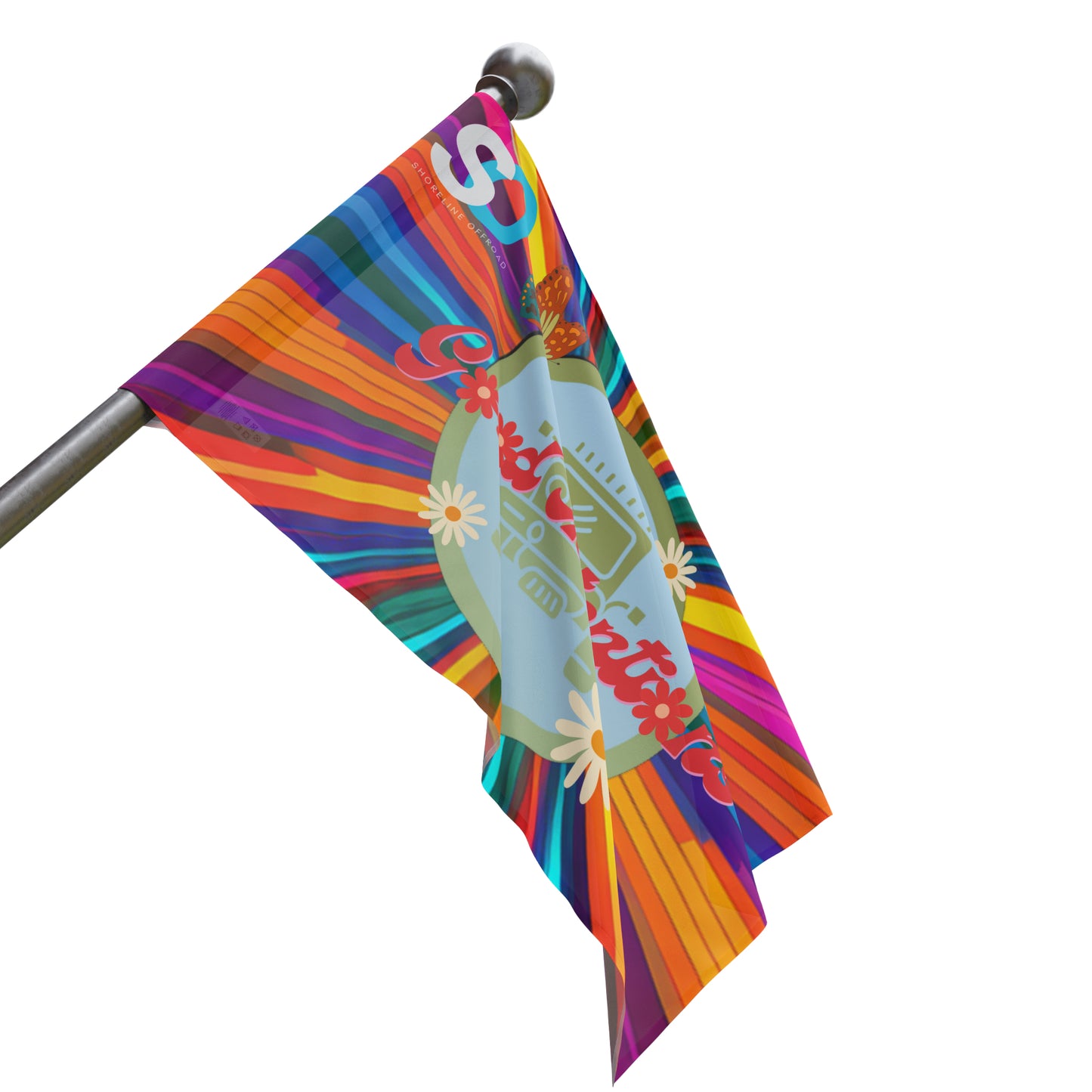 a multicolored kite flying in the air