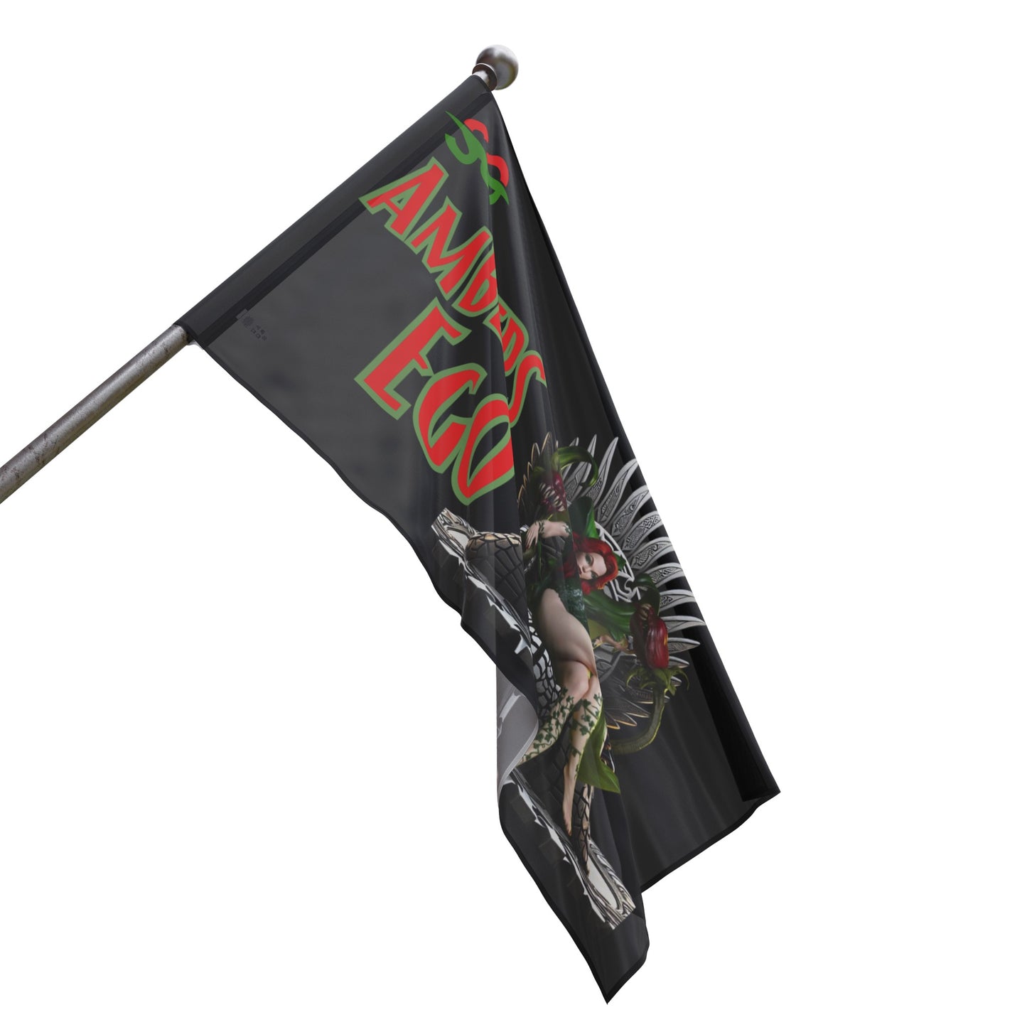 a black flag with a picture of a woman on it
