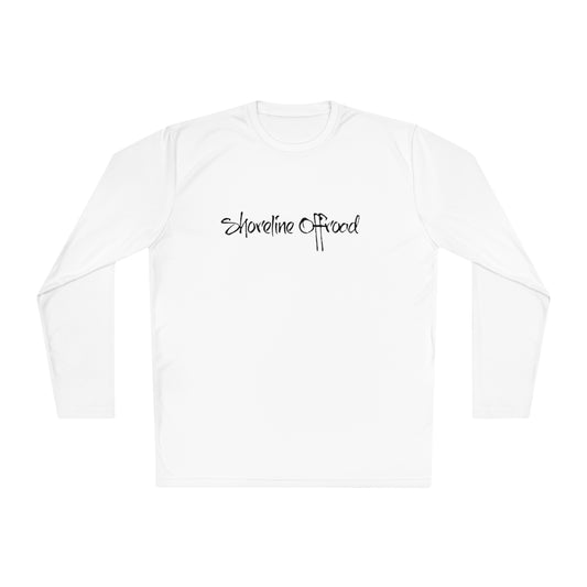 a white long - sleeved shirt with the words shoreline grove on it