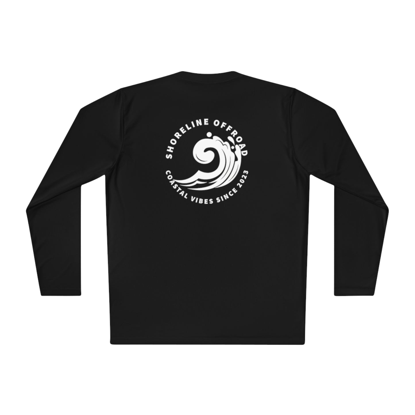 a black long sleeve shirt with a white logo