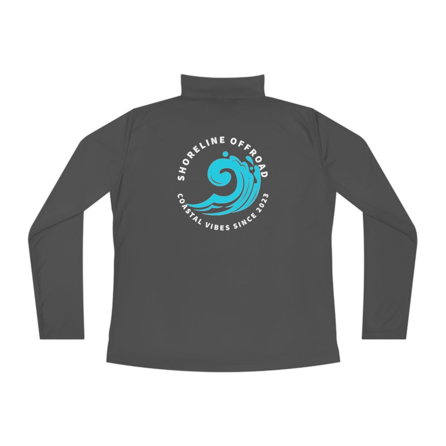 a gray shirt with a blue wave on it