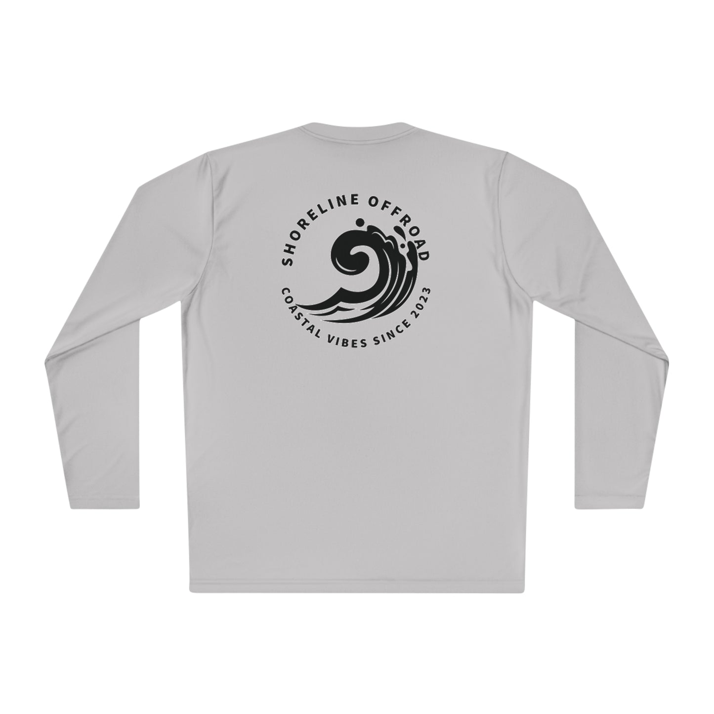 a white long sleeve shirt with a black and white logo