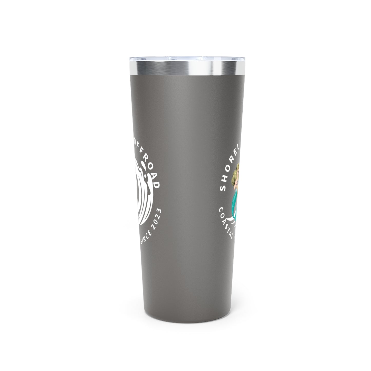 a stainless steel tumbler cup with a white background