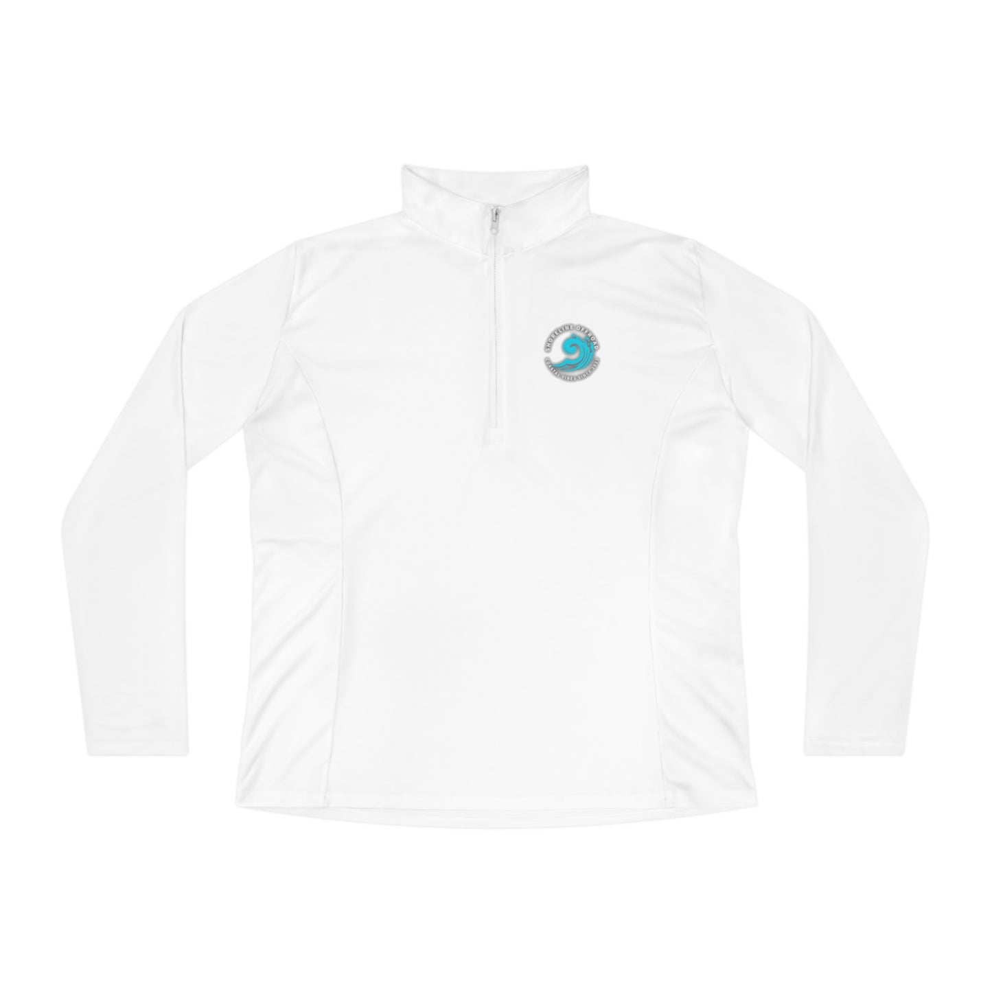 a white shirt with a blue circle on the chest