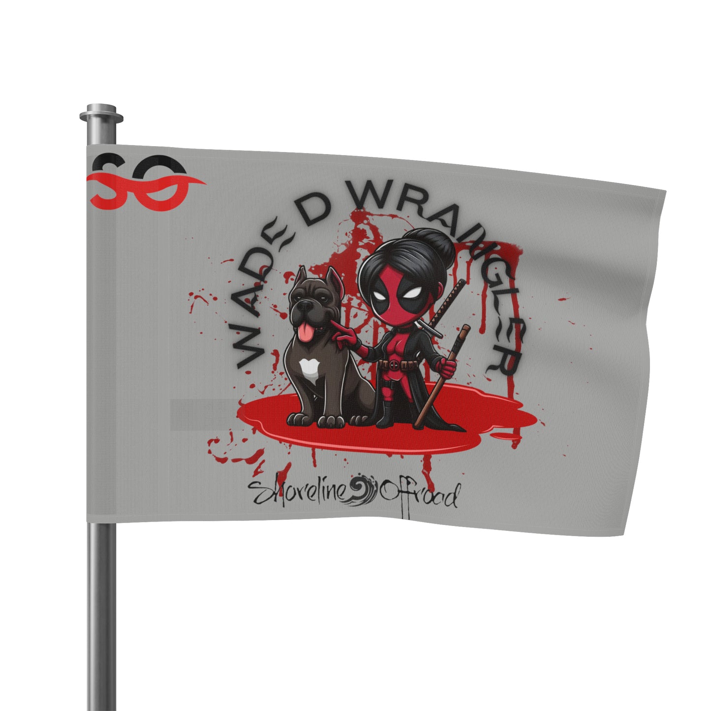a flag with a cartoon character on it