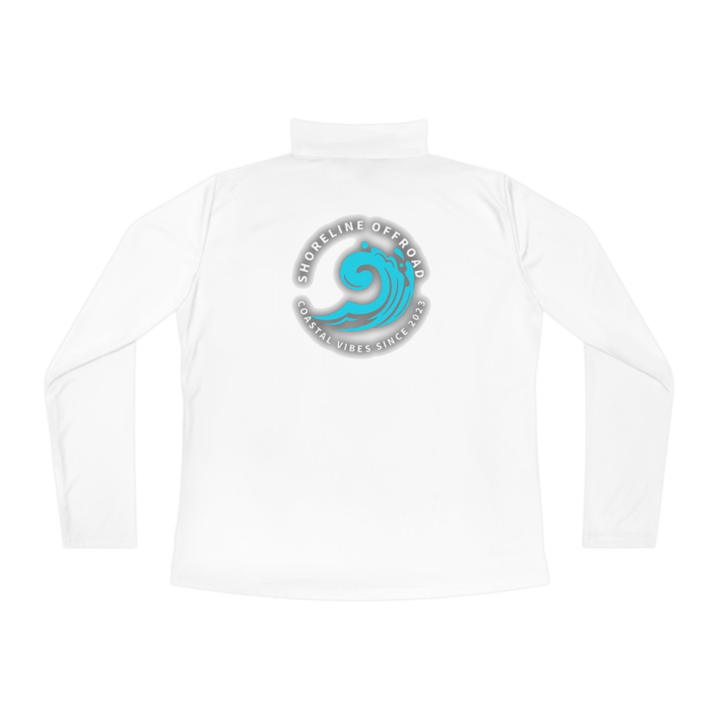 a white shirt with a blue wave on it