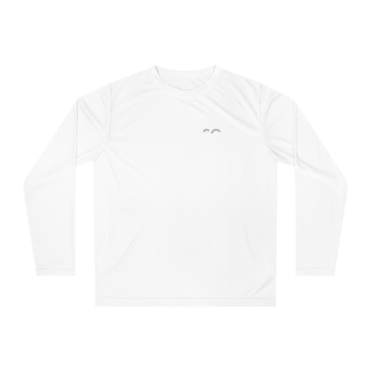 a white long - sleeved shirt with a small bird on the chest