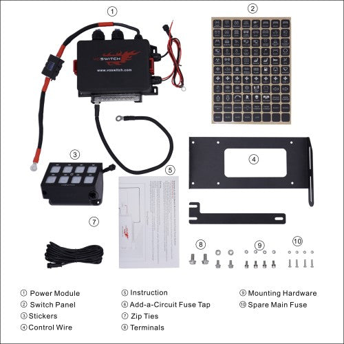 Installation guide for Voswitch TACO8 8 Gang Lower Dash Switch Panel Compatible with Toyota Tacoma 2016 to Current with detailed wiring instructions.
