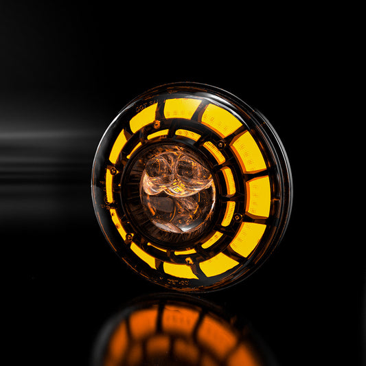 Shoreline Offroad Pro Series LED 7” JK RGB Headlights showcasing the powerful 7” pod light, Bright white illumination, perfect for your Jeep JK. Enhance your vehicle's look with these premium lighting accessories, ideal for offroad adventures.