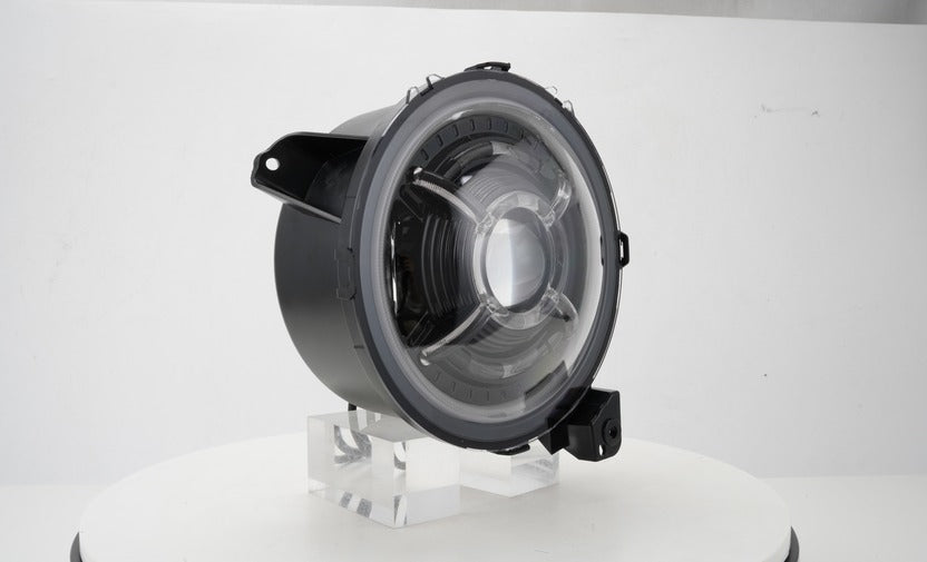 Detailed view of the Shoreline Offroad Pro Series LED 9” JL JT RGB Headlights, highlighting the durability and performance features essential for Jeep lighting accessories.
