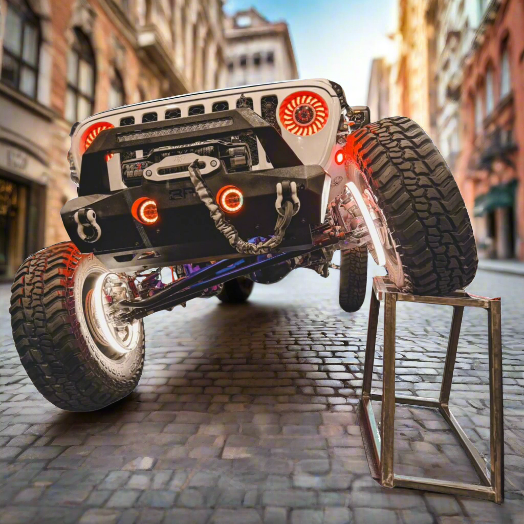a car that is sitting on top of a stand