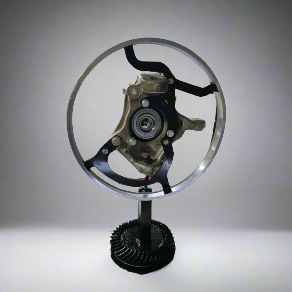 a car engine on a stand on a white background