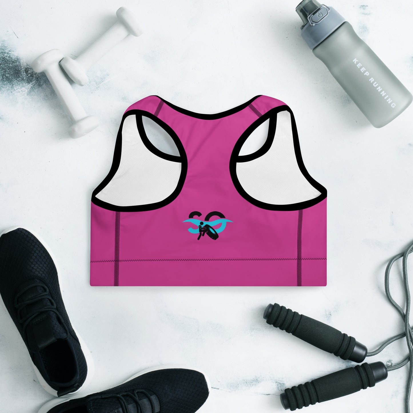 a women's sports bra top with a blue bird on it