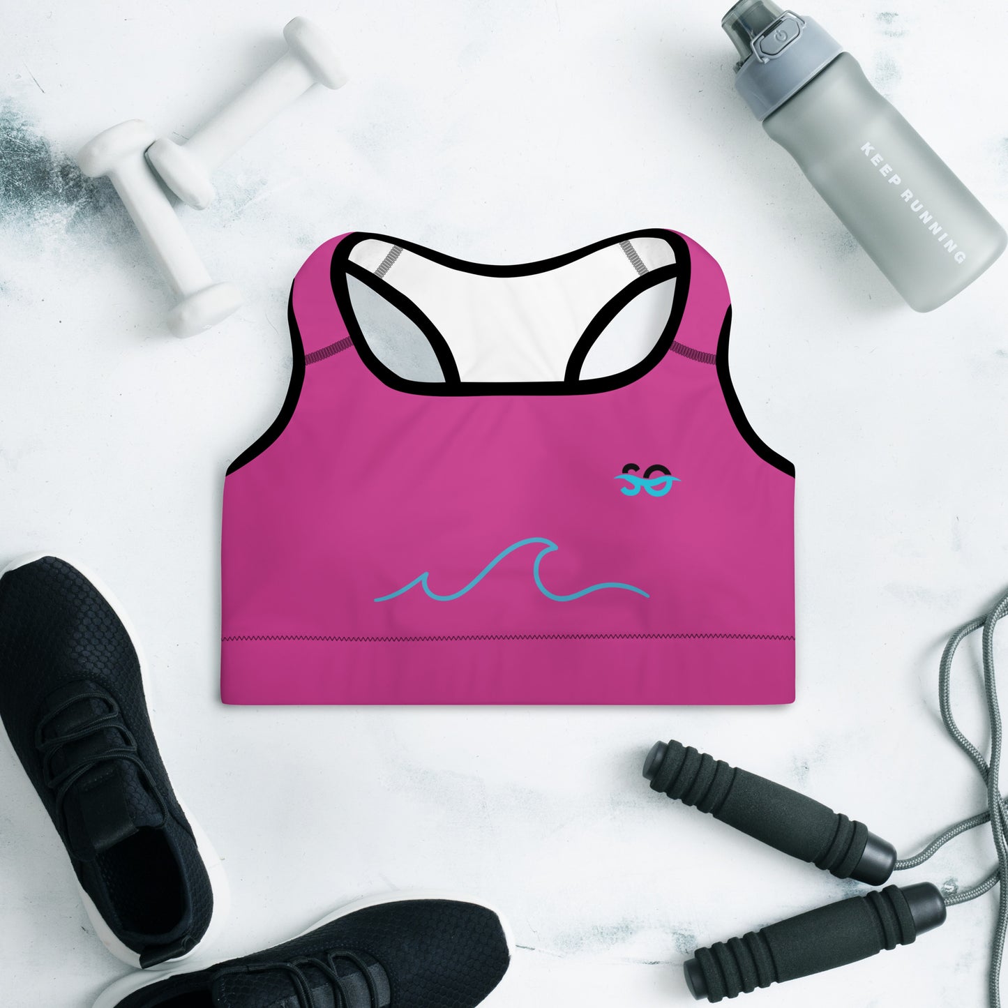 a women's sports bra top with a picture of a wave on it