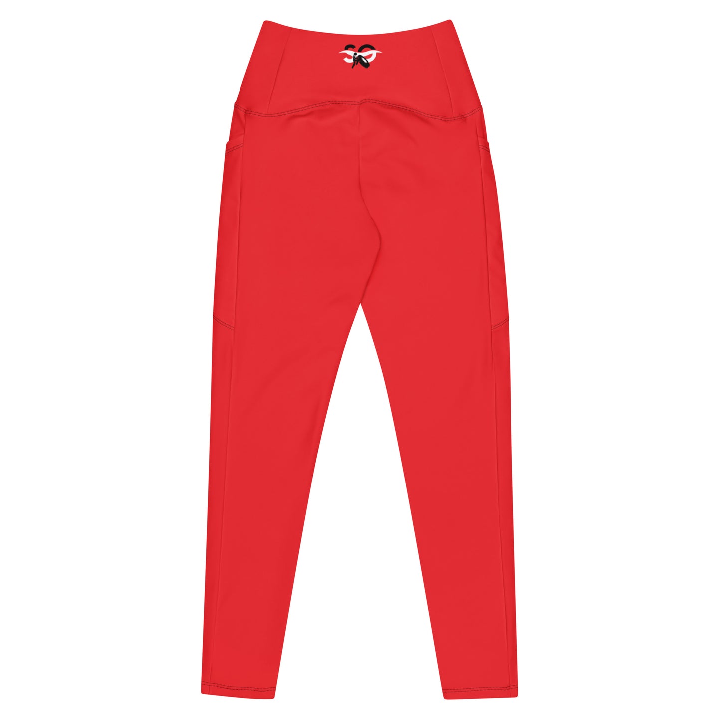 a pair of red pants with a cat on the side