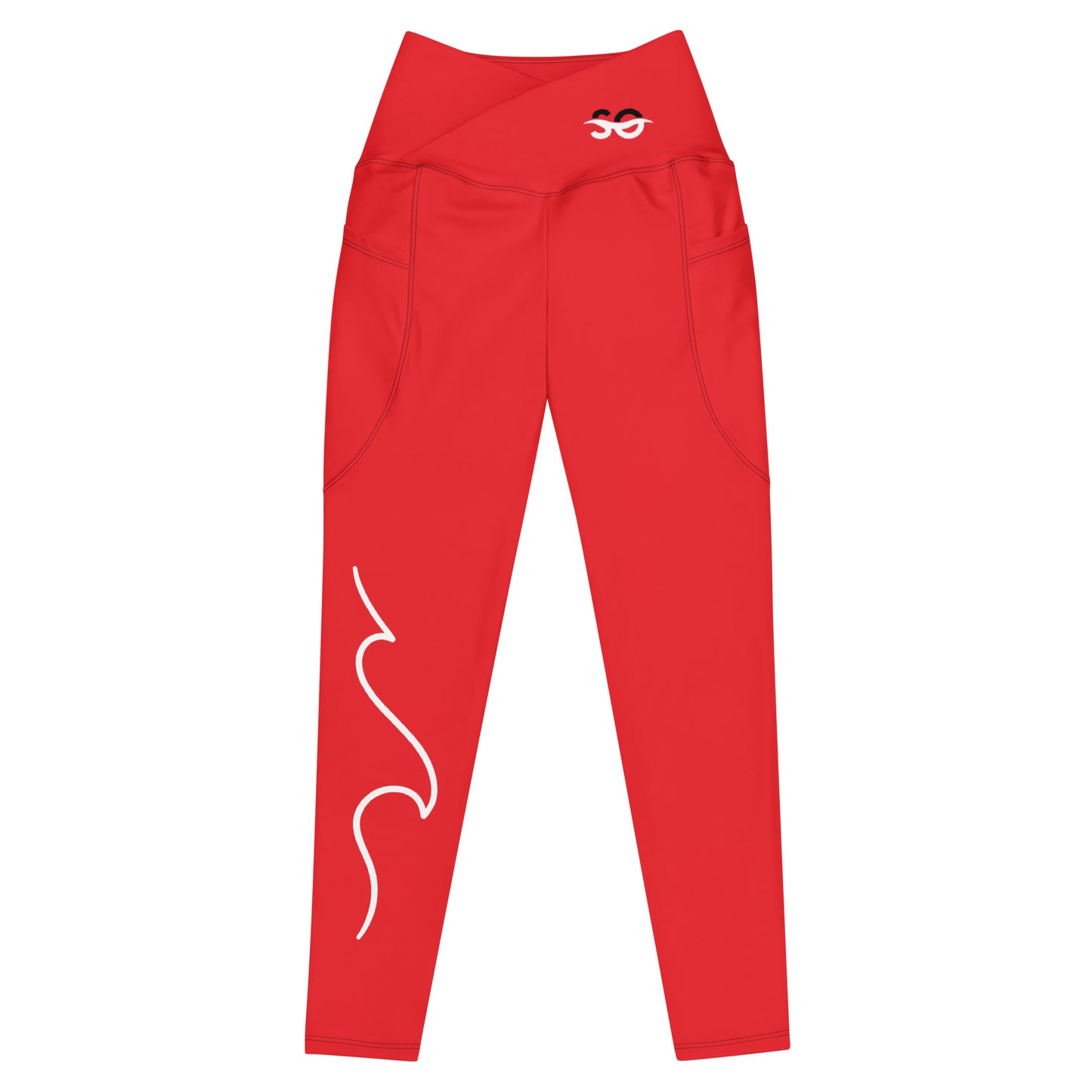 a pair of red pants with white writing on the side
