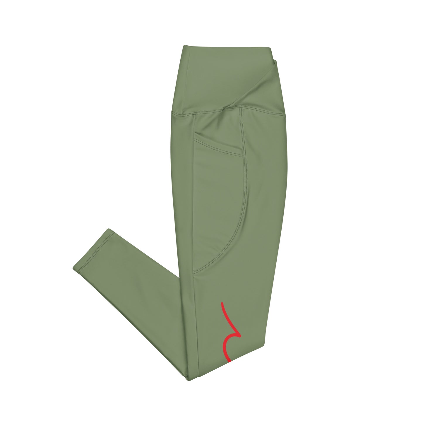 a pair of green pants with a red number on the side