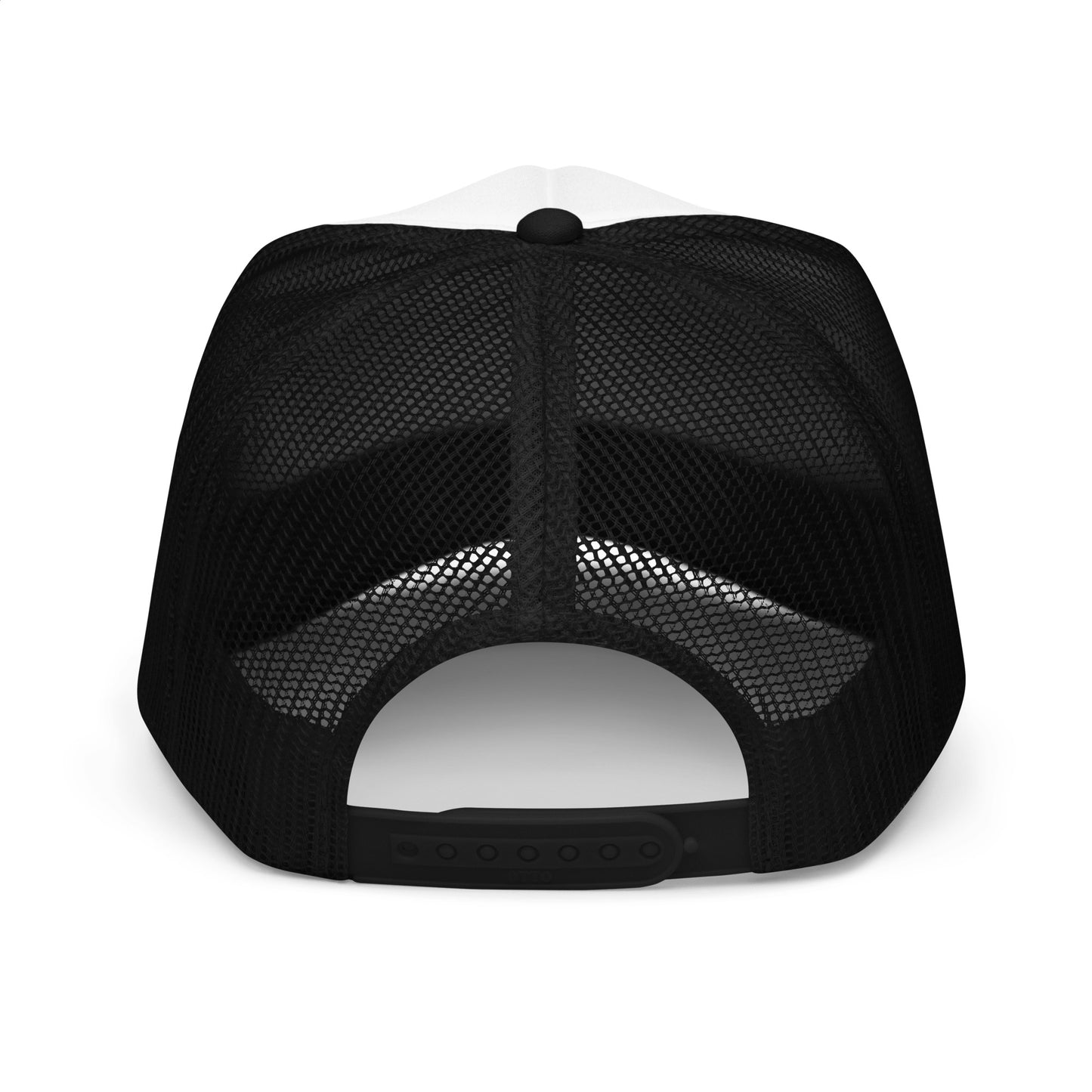 a black and white hat on a white background