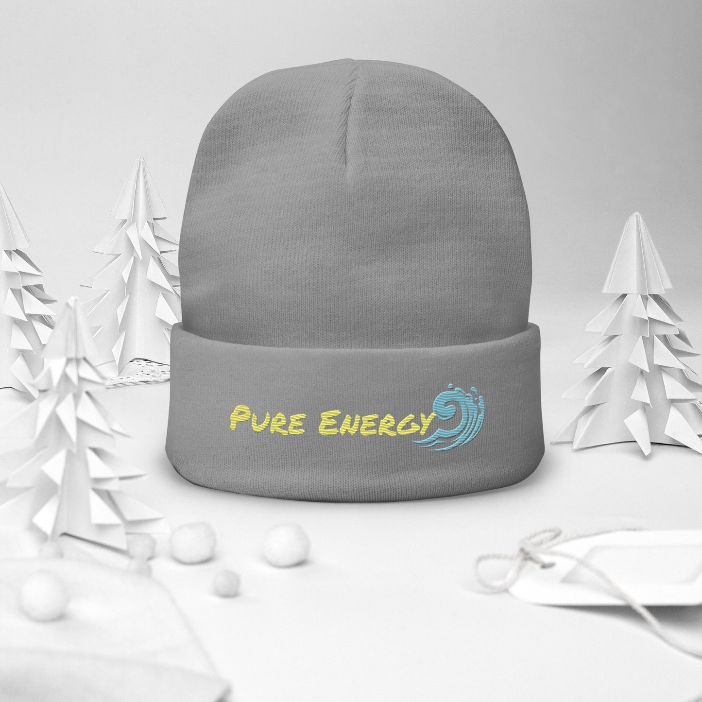 a beanie hat with the words pure energy on it