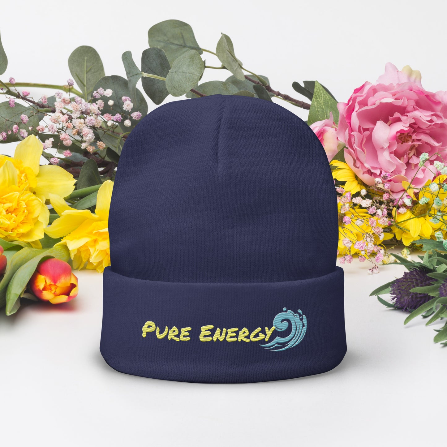 a blue hat with the words pure energy on it