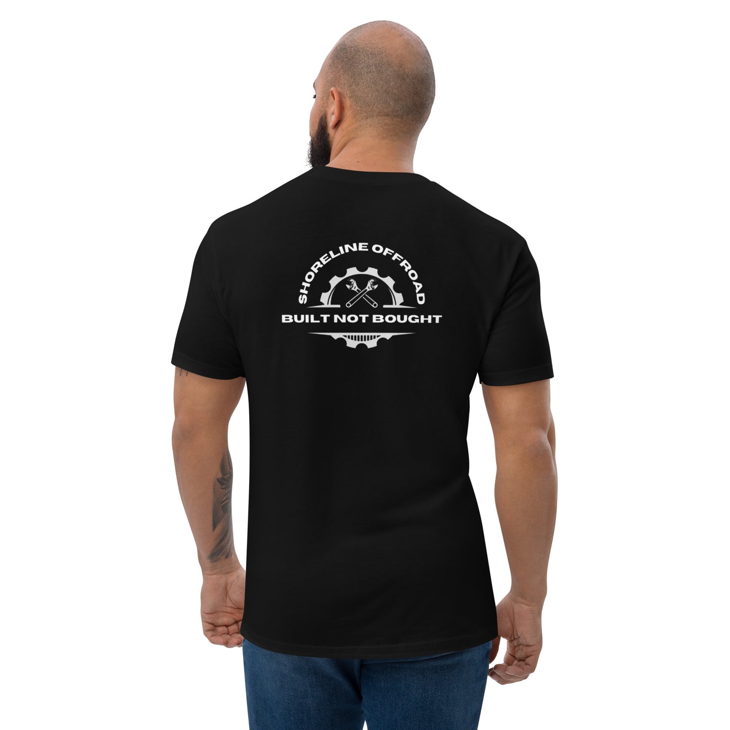 a man wearing a black t - shirt that says bull not thought