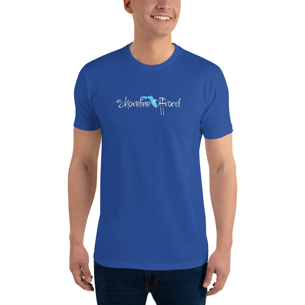 a man wearing a blue shirt with the logo of a blue bird on it