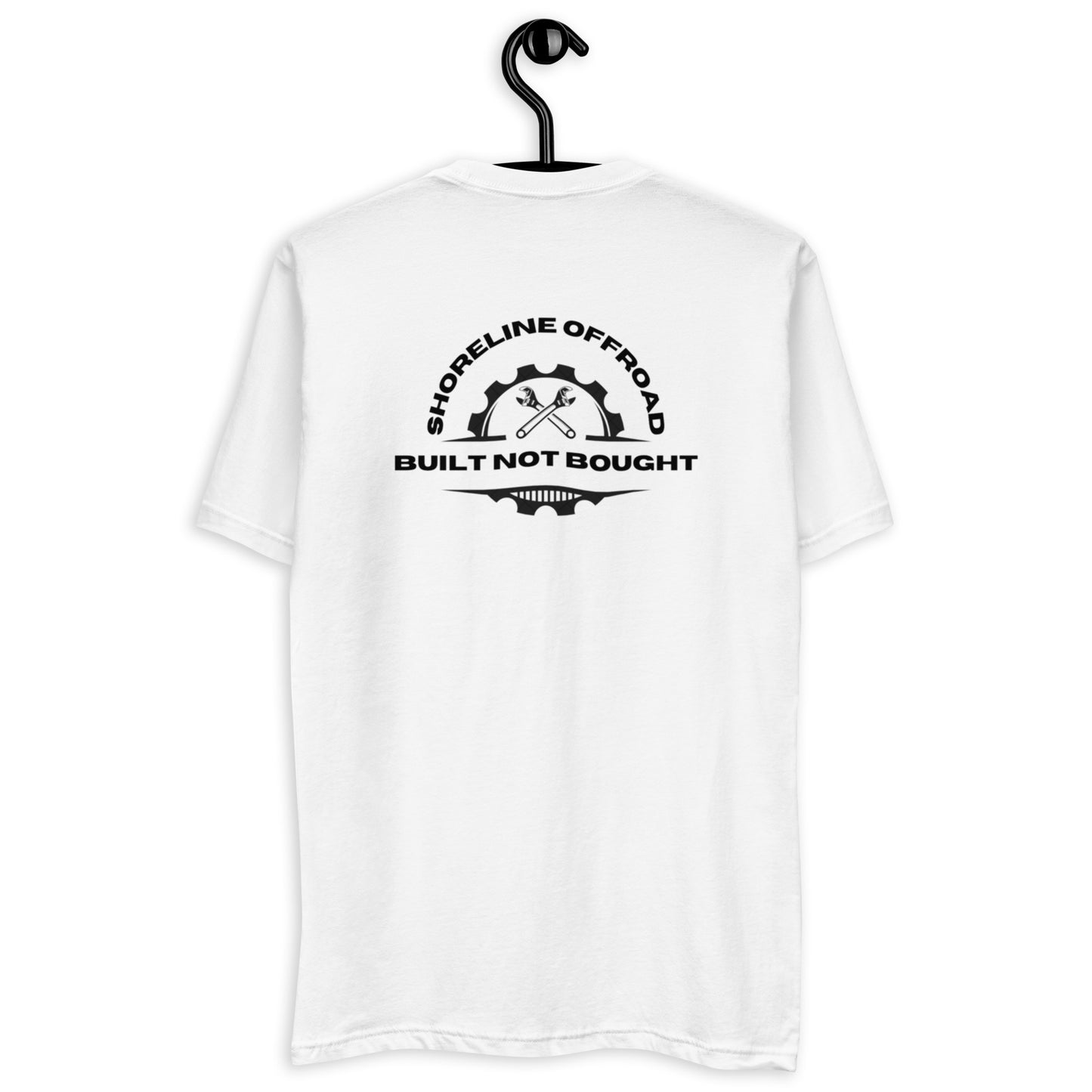 a white t - shirt with a black and white logo