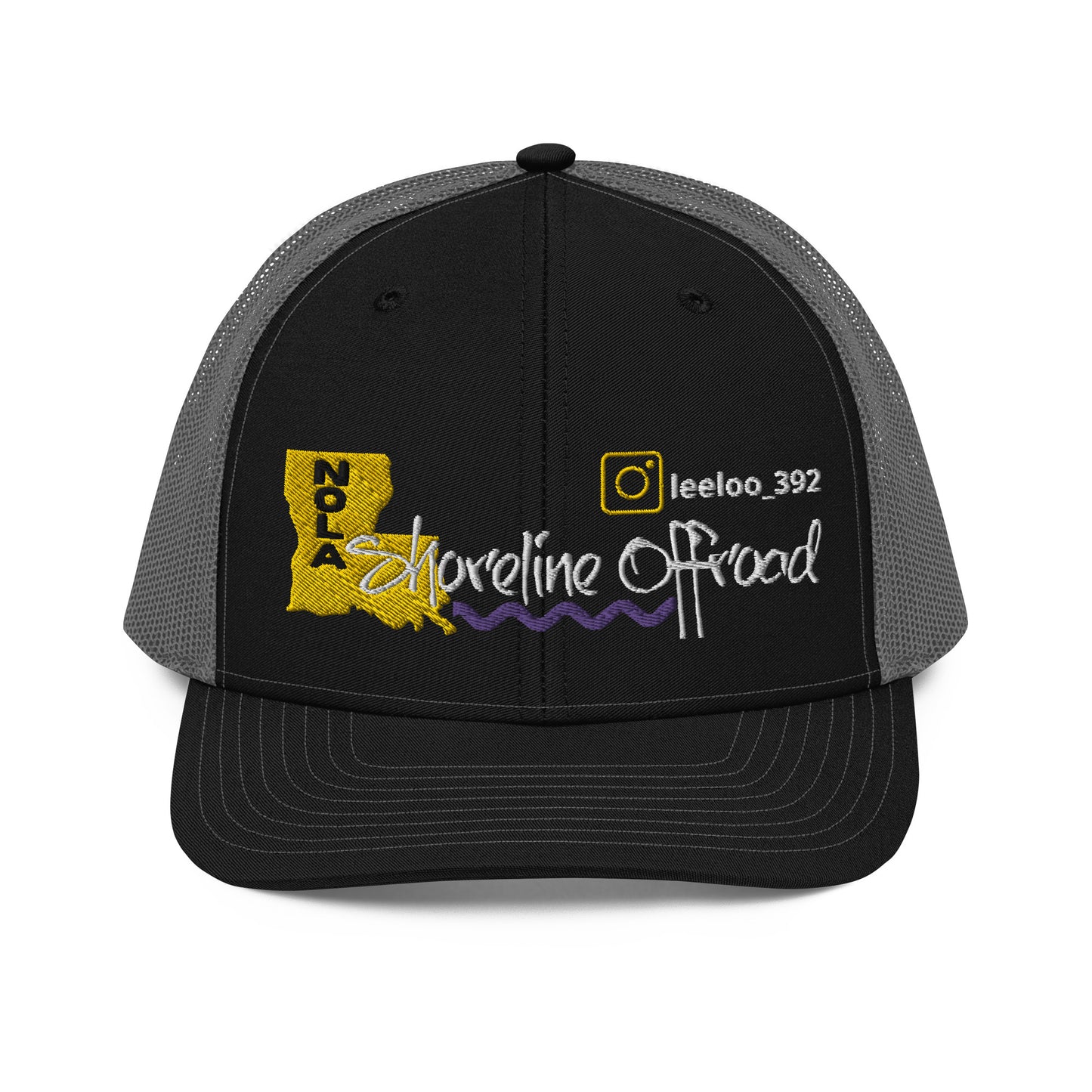 a black and gray trucker hat with the state of colorado on it