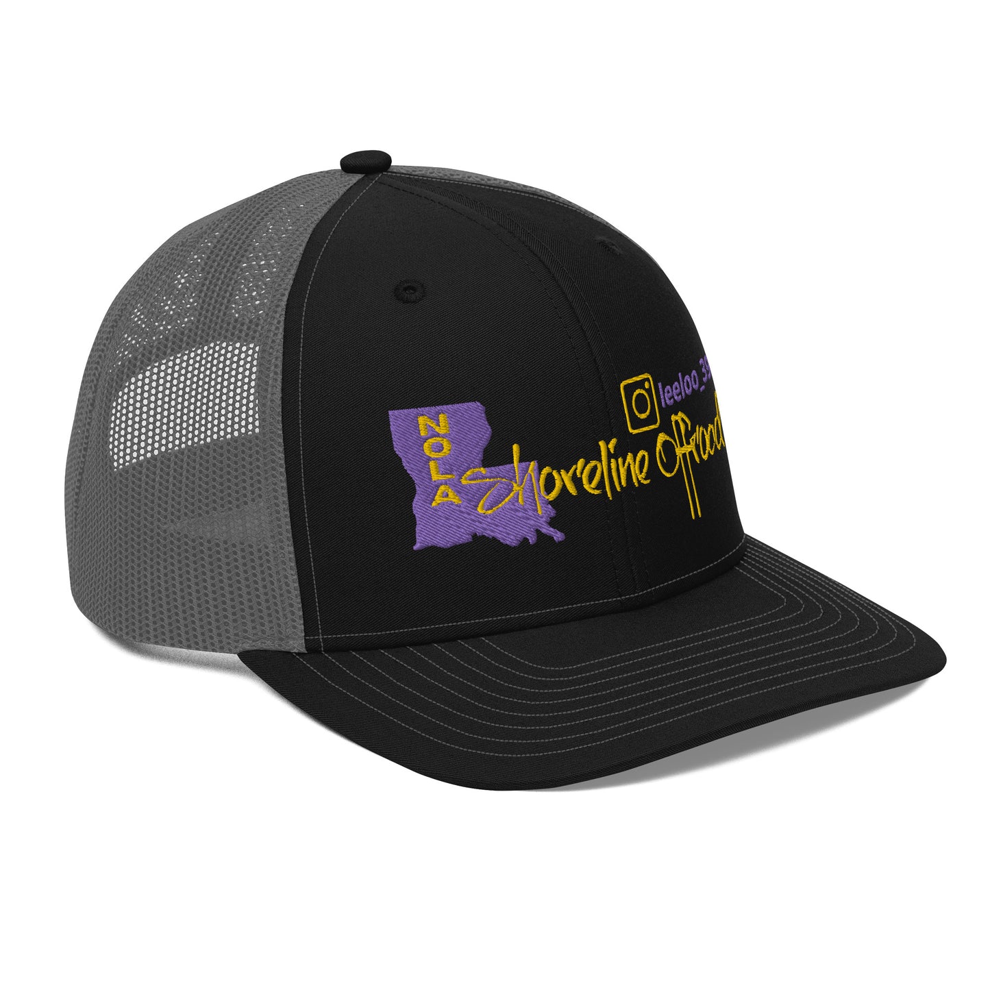 a black and gray hat with the state of indiana on it