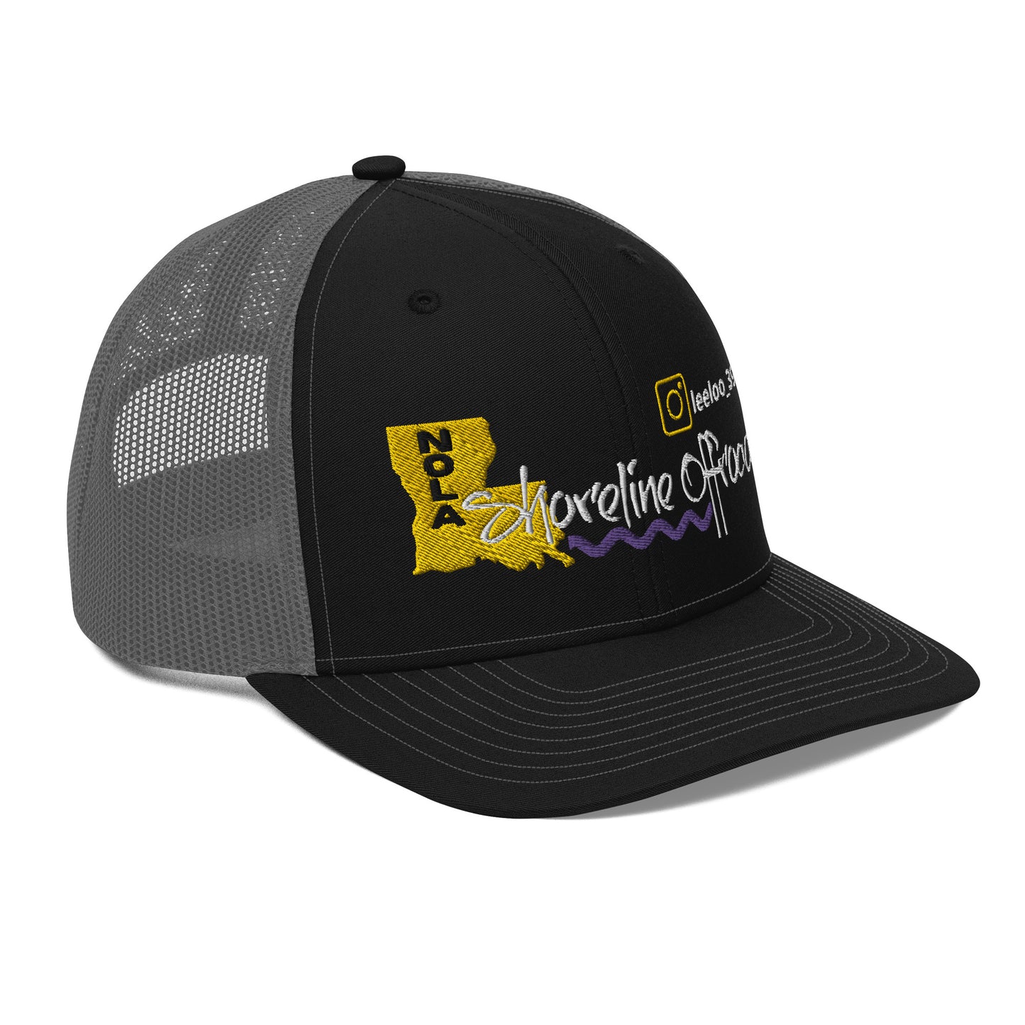 a black and gray hat with the state of michigan on it