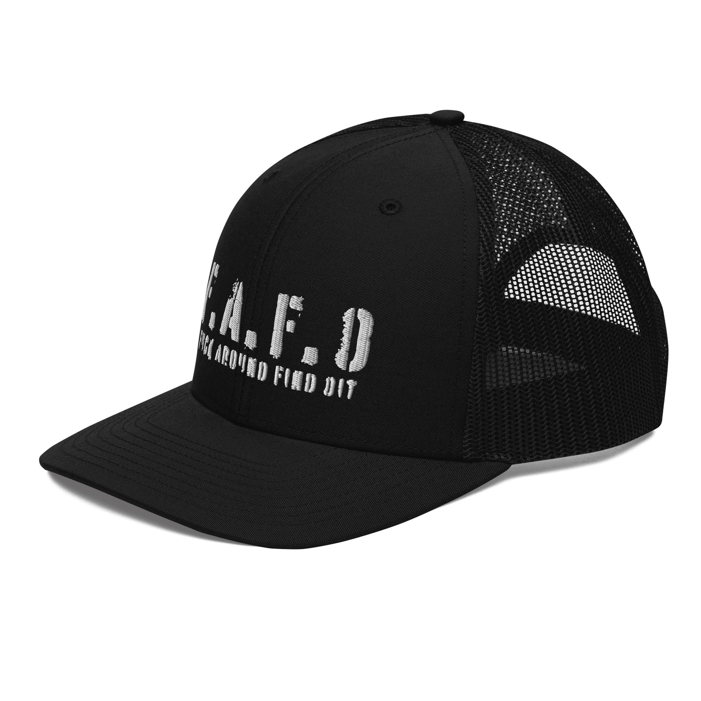 a black hat with a white logo on it