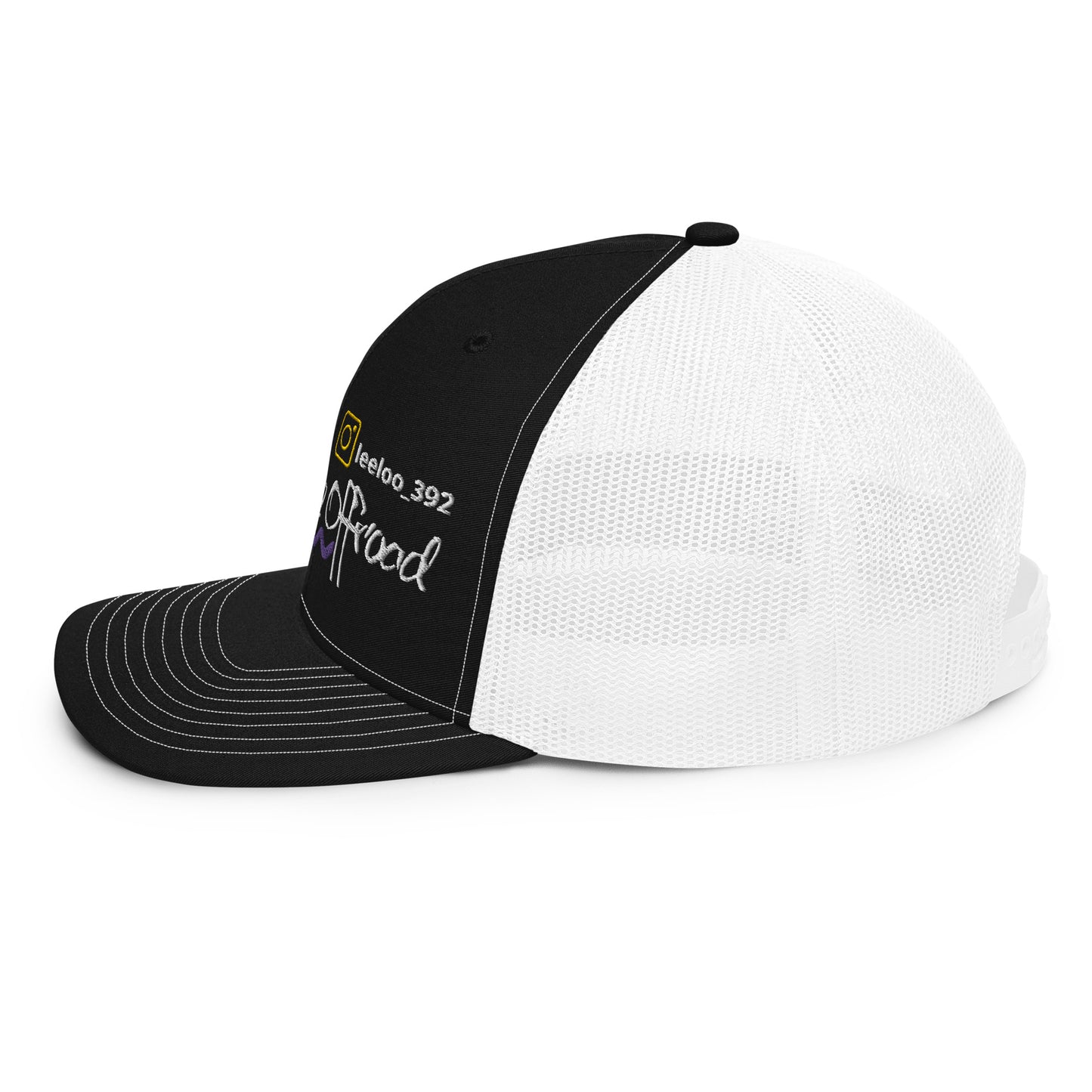 a black and white trucker hat with the words good on it