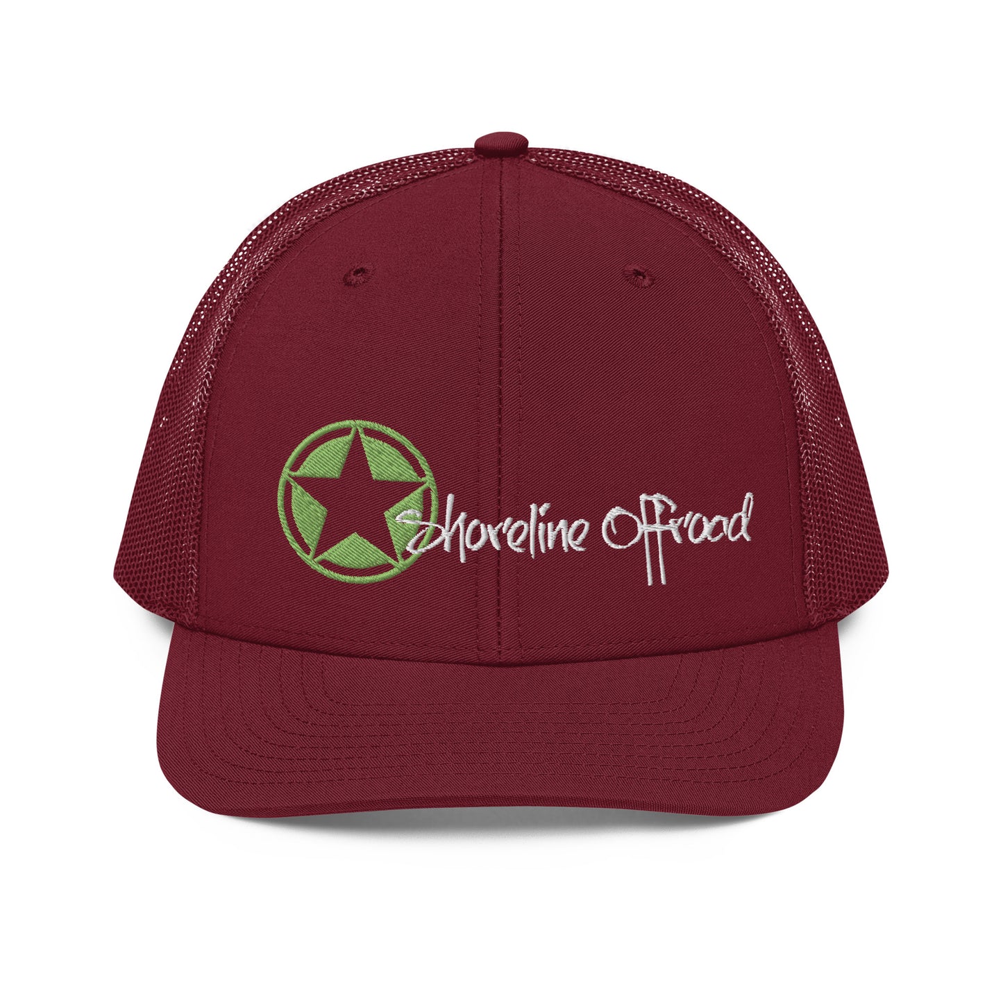 a maroon trucker hat with the words above it