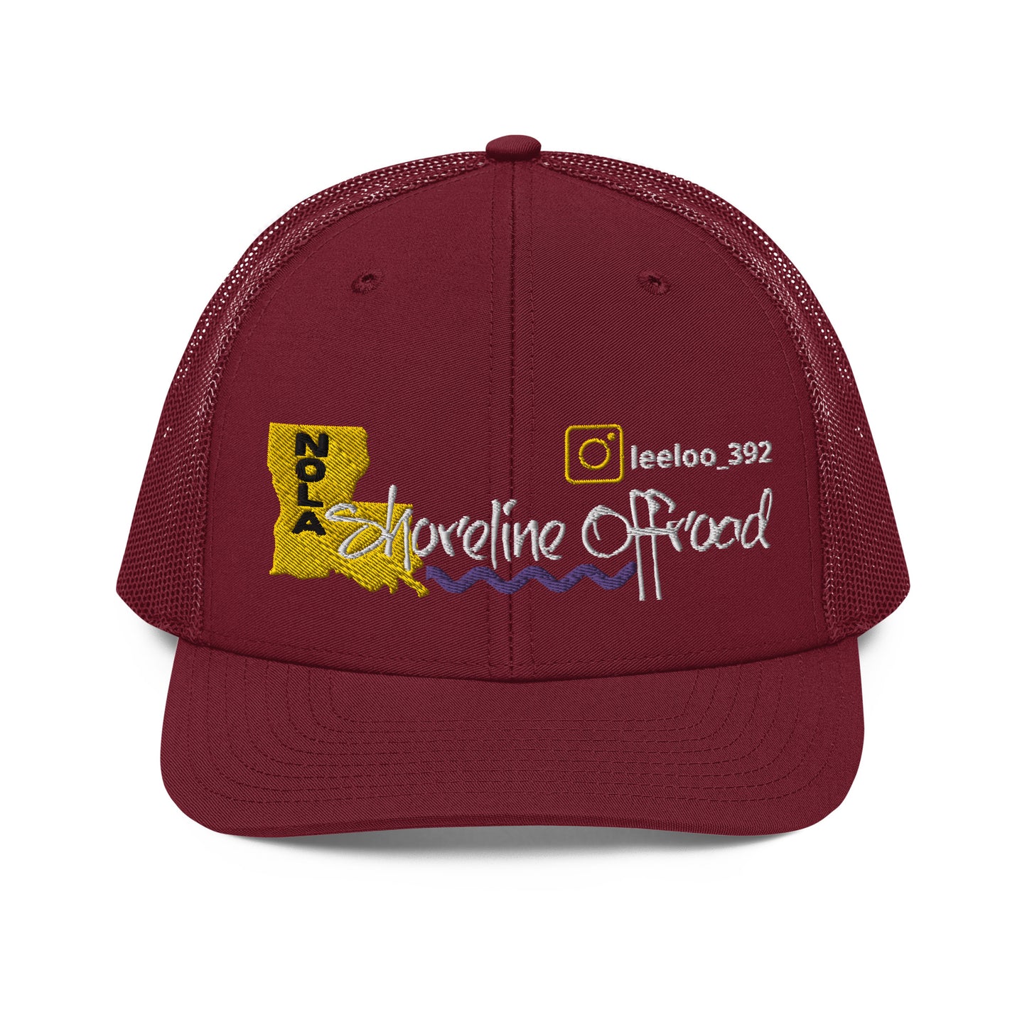 a maroon trucker hat with the state of colorado on it