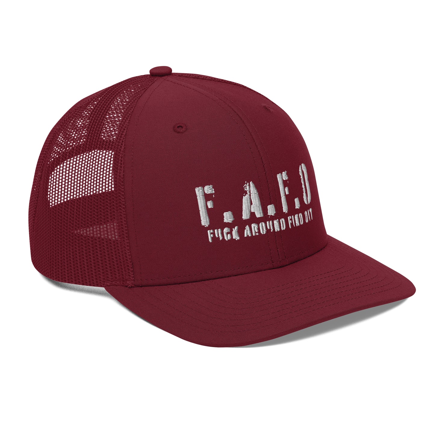 a red hat with the word f a f o on it