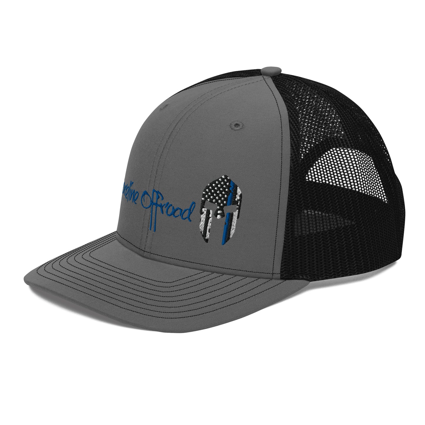 a gray and black hat with an american flag on it