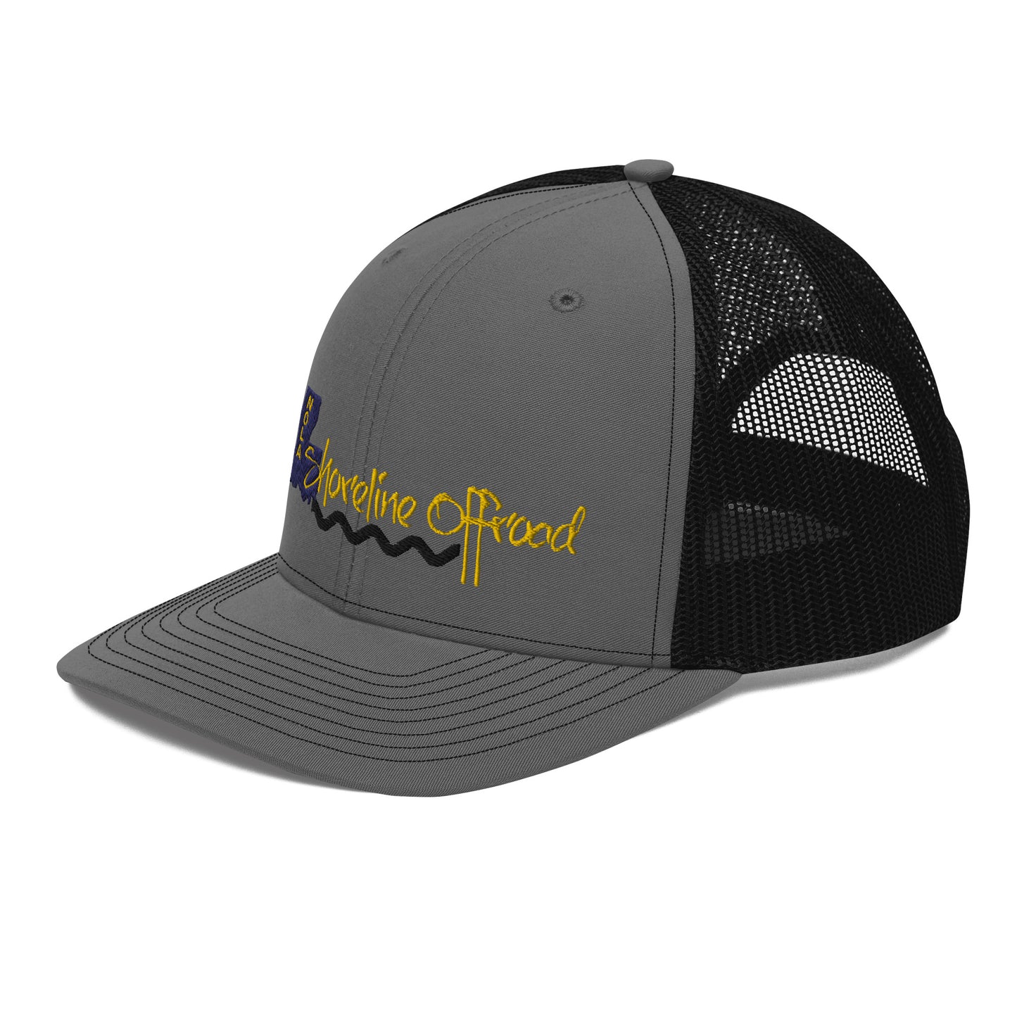 a gray and black trucker hat with the words sunshine on it