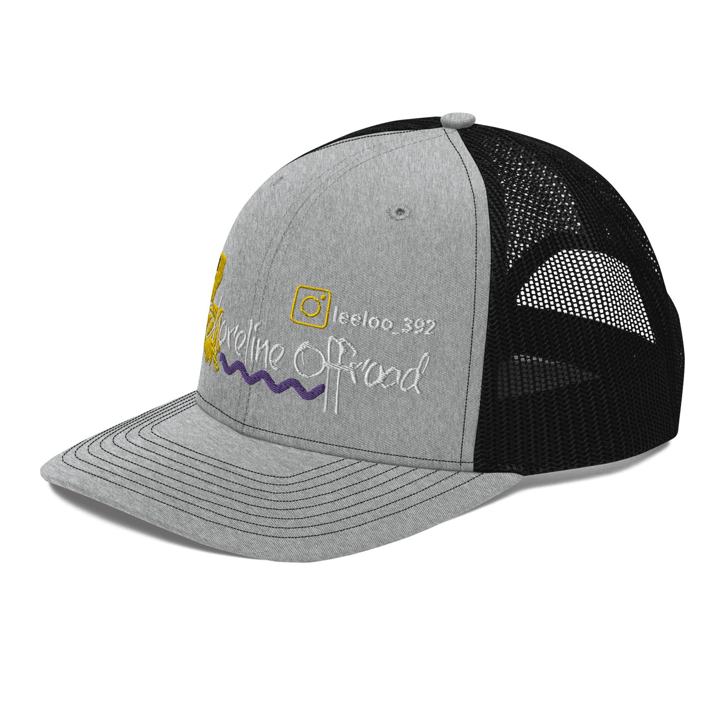 a gray and black hat with a yellow and white logo