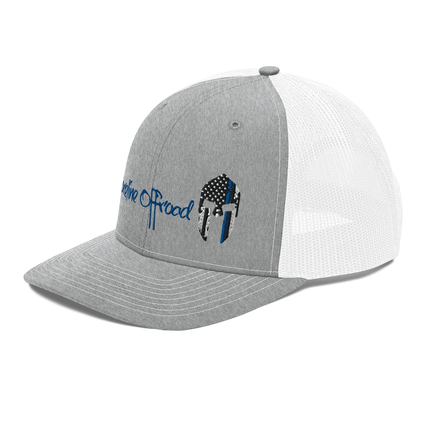 a gray and white trucker hat with an elephant on it