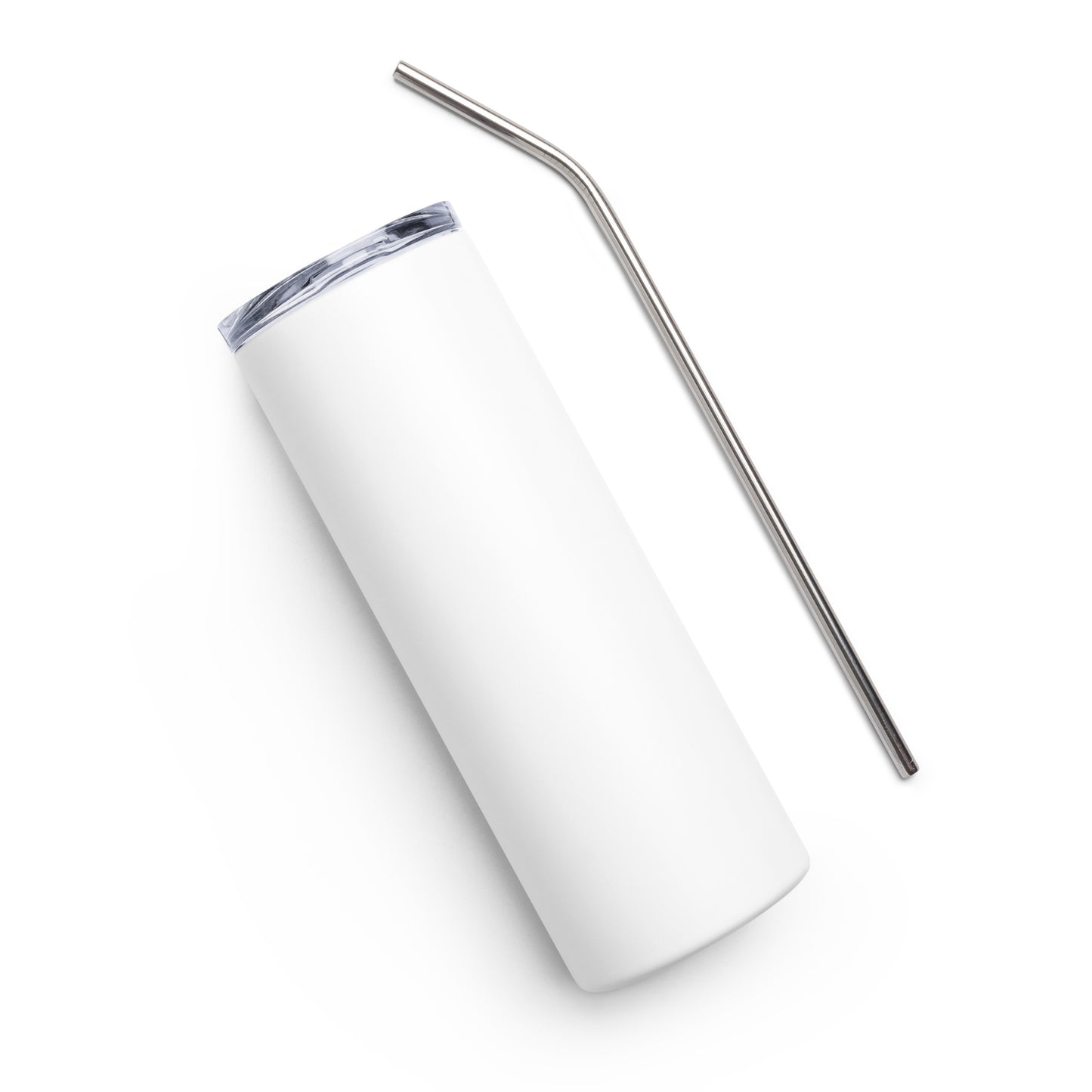a white cup with a straw sticking out of it