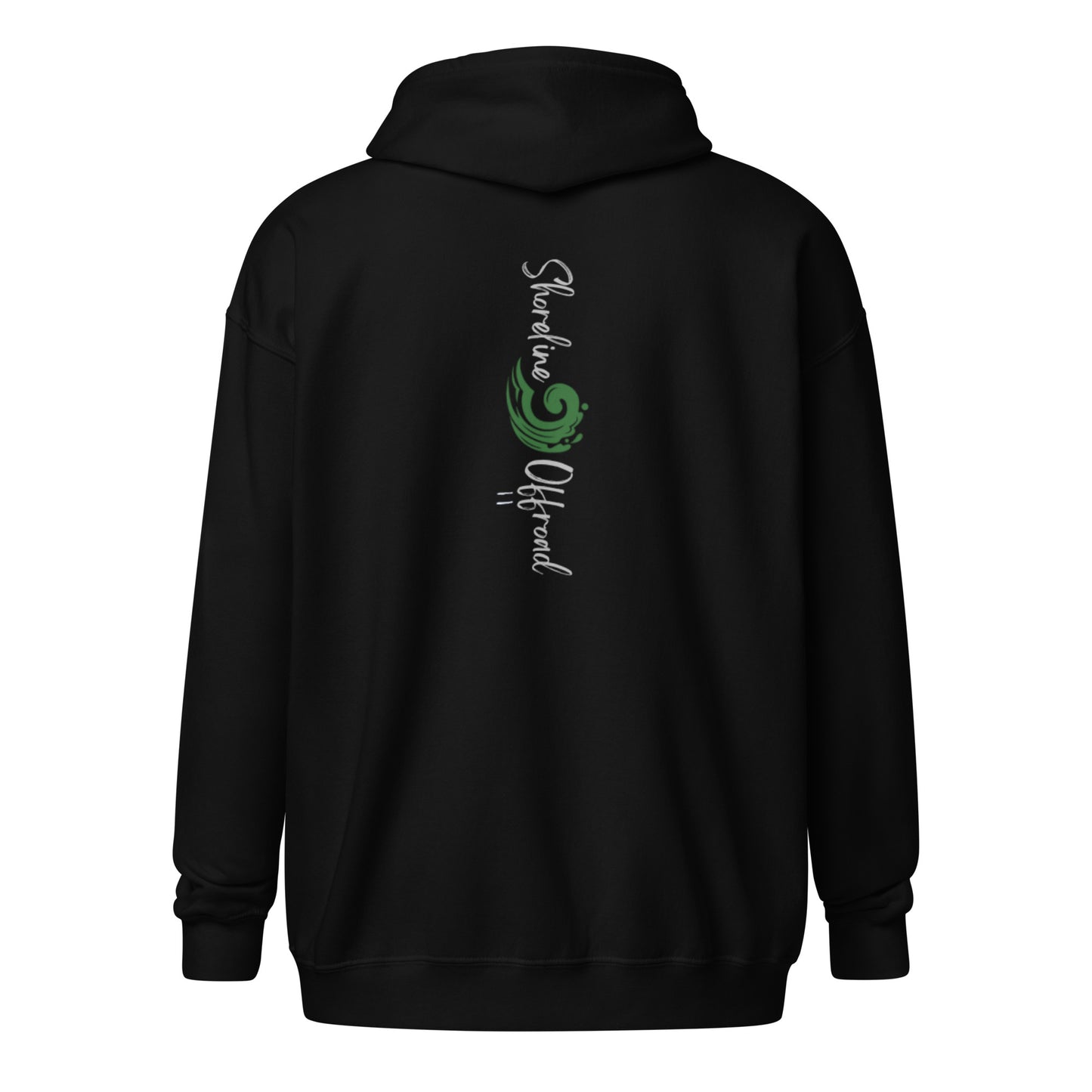 a black hoodie with a green logo on it