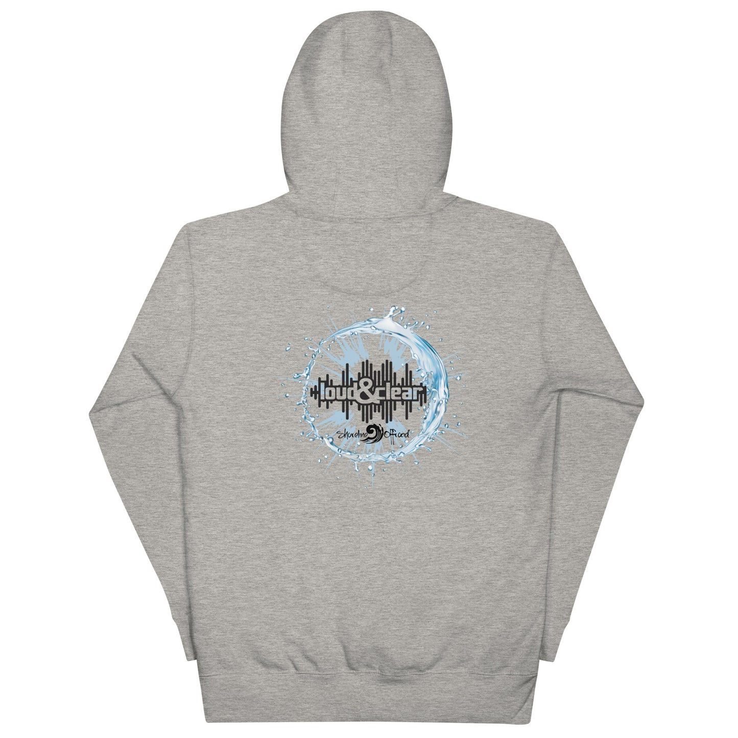 a grey hoodie with a city skyline in the middle