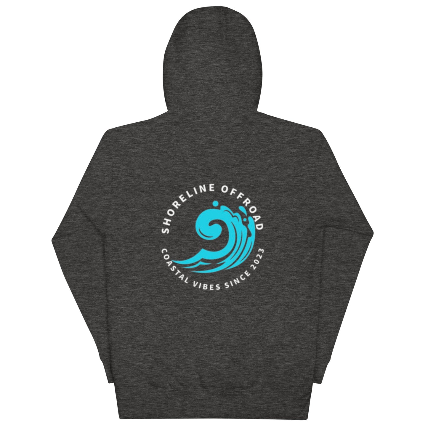 a black hoodie with a blue and white logo