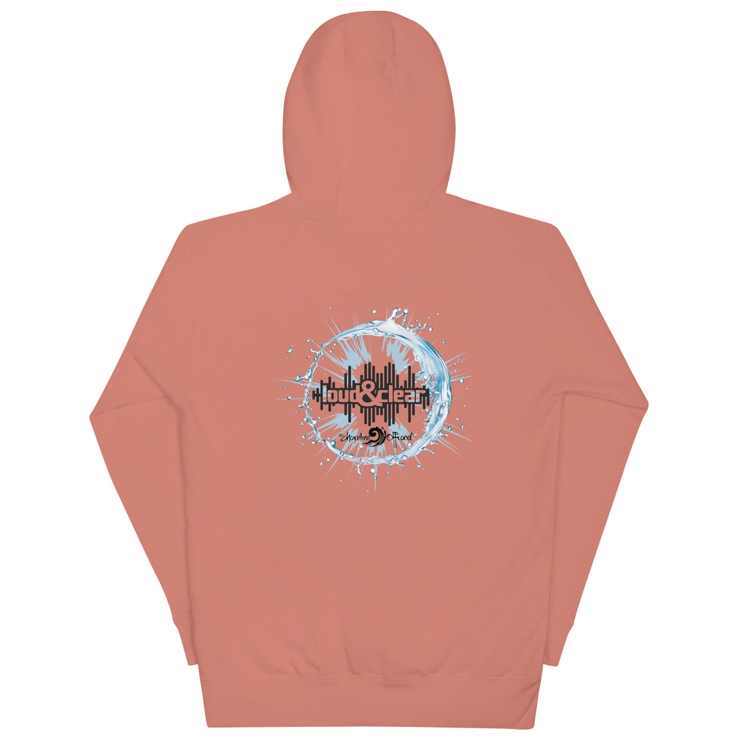 a pink hoodie with a picture of a city on it