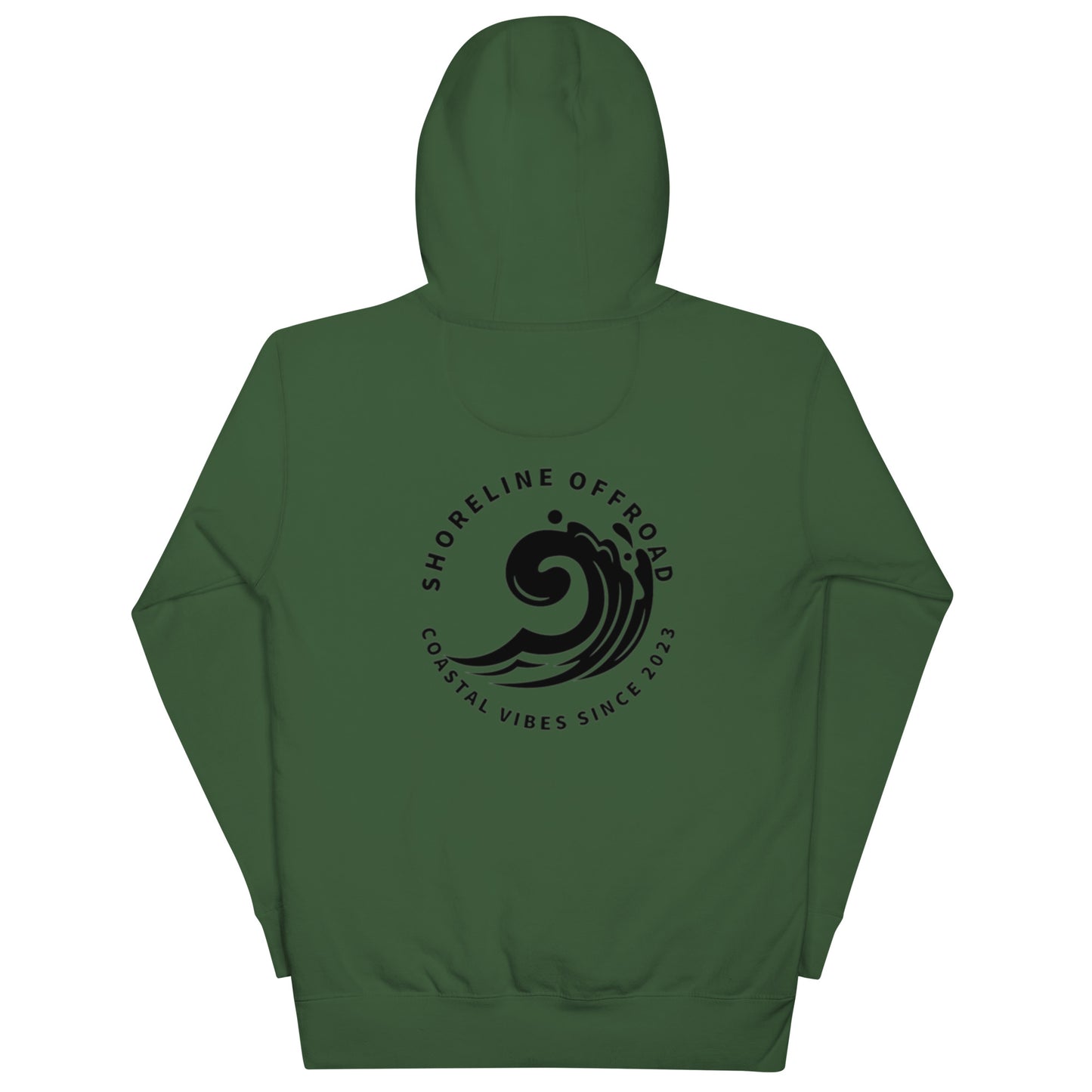 a green hoodie with a black and white logo