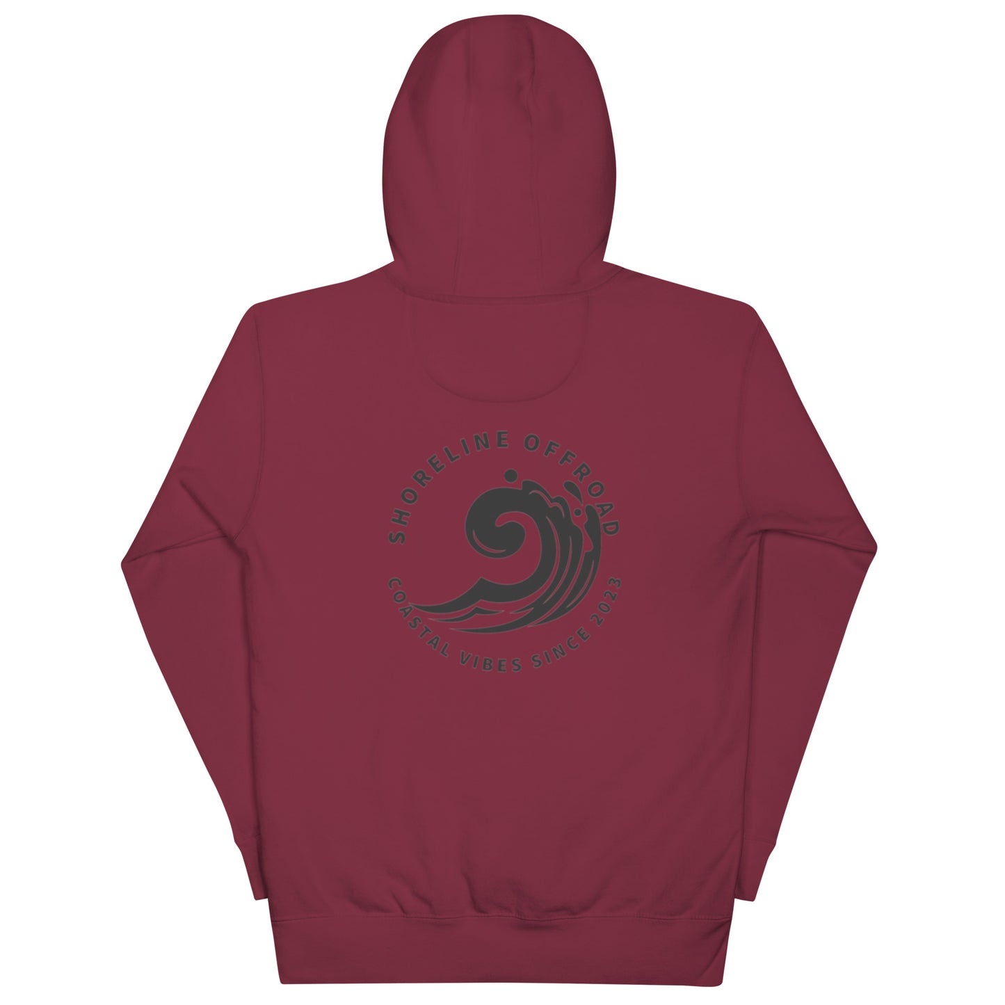 a red hoodie with a black and white logo